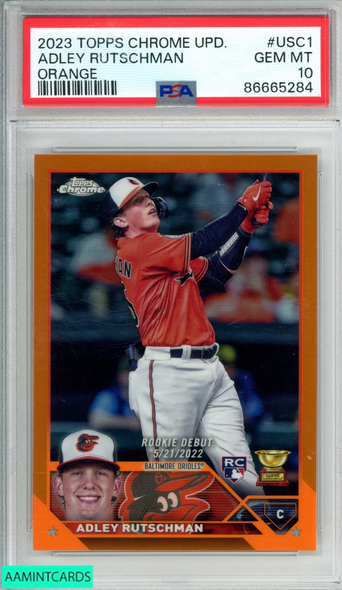 2023 TOPPS CHROME UPDATE ADLEY RUTSCHMAN #USC1 ORANGE 1 OF 25 ROOKIE RC PSA 10 86665284