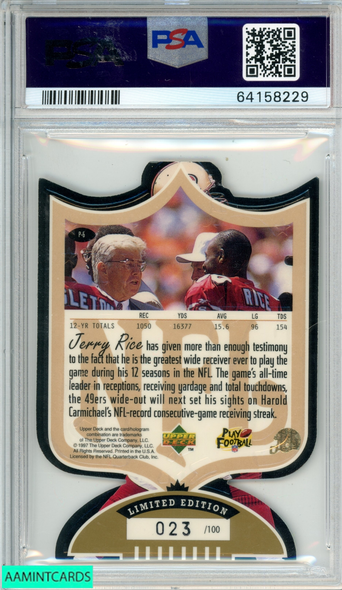 1997 SP AUTHENTIC PROFILES JERRY RICE #P-6 DIE-CUT 23 OF 100 HOF PSA 8 64158229