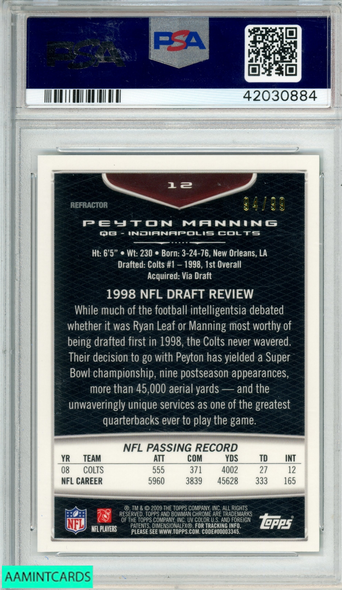 2009 BOWMAN CHROME PEYTON MANNING #12 GREEN REFRACTOR 94 OF 99 PSA 10 GEM MT 42030884