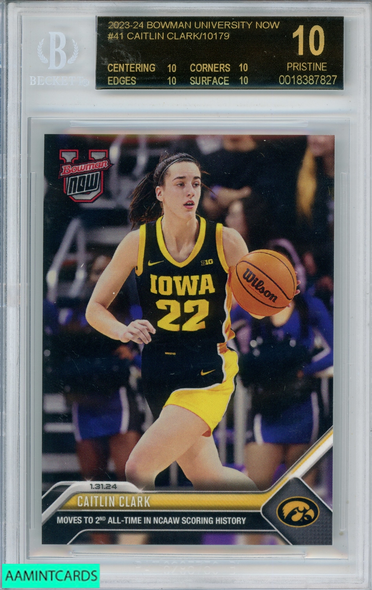 2023 BOWMAN UNIVERSITY NOW CAITLIN CLARK #41 ROOKIE BGS 10 PRISTINE BLACK LABEL 0018387827
