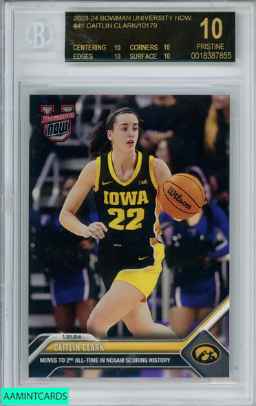 2023 BOWMAN UNIVERSITY NOW CAITLIN CLARK #41 ROOKIE BGS 10 PRISTINE BLACK LABEL 0018387855