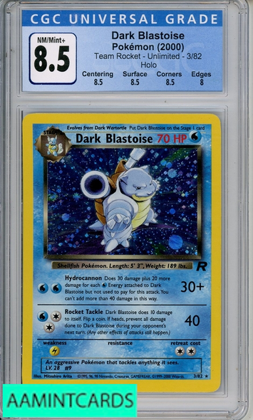 2000 POKEMON TEAM ROCKET UNLMTD HOLO DARK BLASTOISE #3 CGC 8.5 3781704005