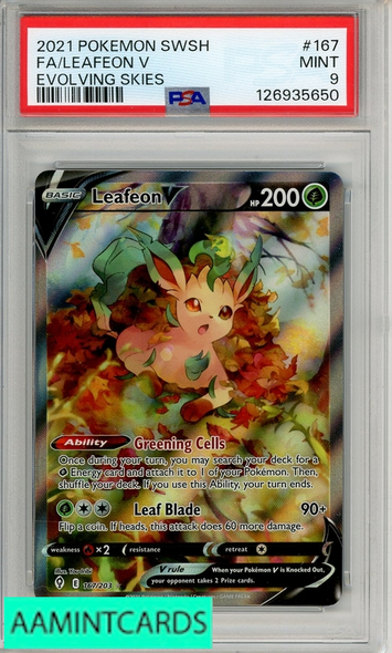 2021 POKEMON SWORD SHIELD EVOLVING SKIES FA LEAFEON V #167 EVOLVING SKIES PSA 9 126935650