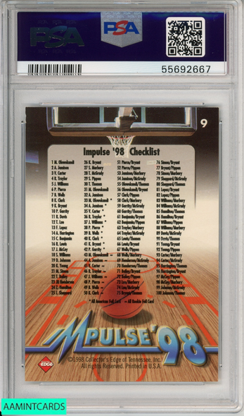 1998 COLL EDGE IMPULSE KOBE BRYANT #9 GOLD-JERSEY CITY LAKERS HOF PSA 9 MINT 55692667