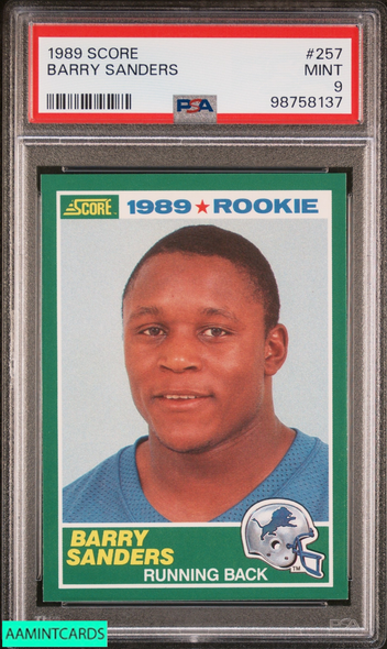 1989 SCORE BARRY SANDERS #257 ROOKIE RC DETROIT LIONS HOF PSA 9 MINT 98758137