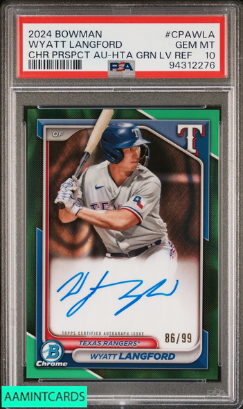 2024 BOWMAN CHROME PROSPECT AUTO WYATT LANGFORD HTA GREEN LAVA OF 99 RC PSA 10 94312276