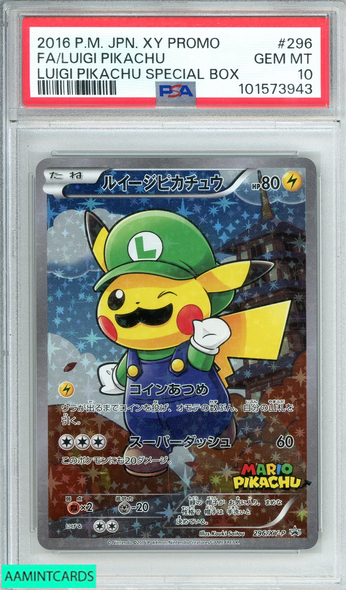 2016 PM JPN XY PROMO FA LUIGI PIKACHU#296 LUIGI PIKACHU SPECIAL BOX PSA 10 101573943