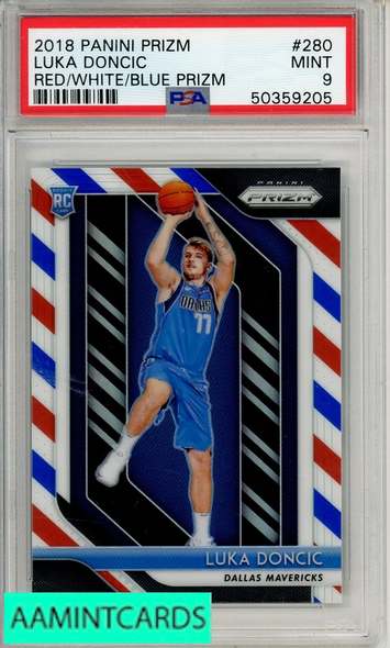 2018 PANINI PRIZM LUKA DONCIC #280 RED WHITE BLUE PRIZM PSA 9 MINT  RC 50359205