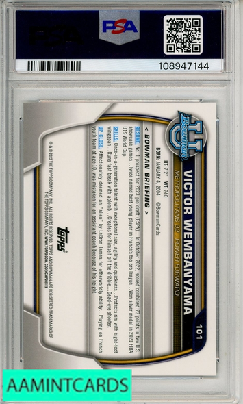 2022 BOWMAN CHROME UNIVERSITY VICTOR WEMBANYAMA #101 PSA 9 MINT 108947144