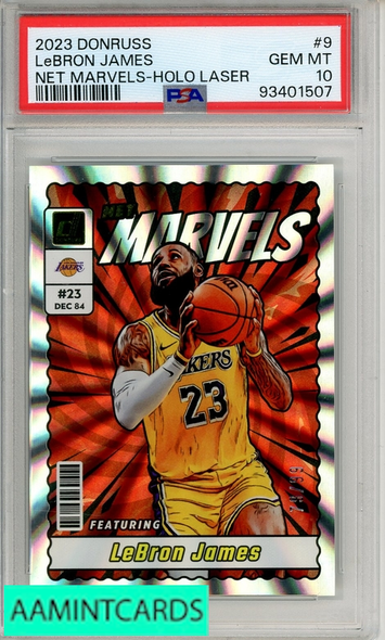 2023 PANINI DONRUSS NET MARVELS LEBRON JAMES #9 HOLO LASER PSA 10 GEM MT 93401507