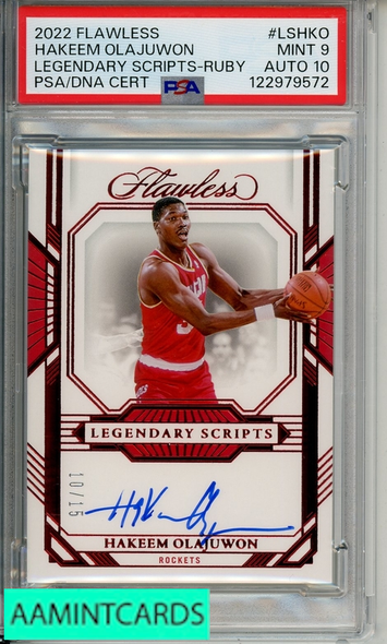 2022 PANINI FLAWLESS LEGEND SCRIPTS HAKEEM OLAJUWON #LSHKO RUBY PSA 9 AUTO10 122979572