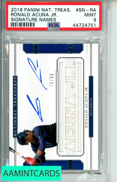 2018 PANINI NATL TREASURES SIGNATURE NAMES RONALD ACUNA JR  #SN-RA PSA 9 MINT 44724751