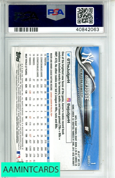 2018 TOPPS AARON JUDGE #1 SP PSA 10 GEM MT 40842063