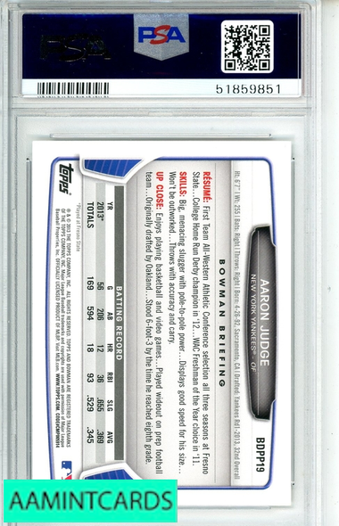 2013 BOWMAN DRAFT PICKS PROSPECTS AARON JUDGE #BDPP19 PSA 10 GEM MT 51859851