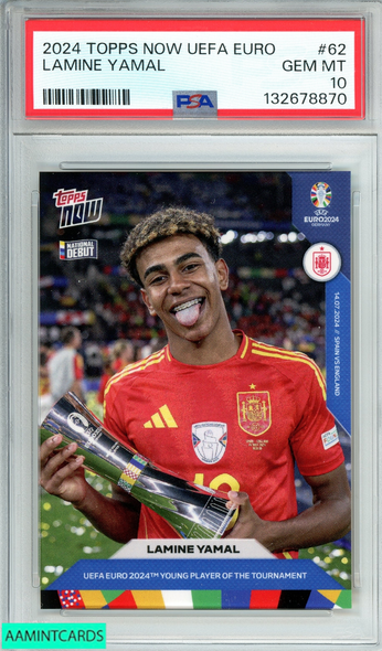 2024 TOPPS NOW UEFA EURO LAMINE YAMAL #62 NATIONAL DEBUT RC PSA 10 GEM MT 132678870