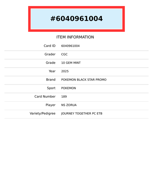 2025 POKEMON BLACK STAR PROMO NS ZORUA #189 JOURNEY TOGETHER PC ETB CGC 10 6040961004