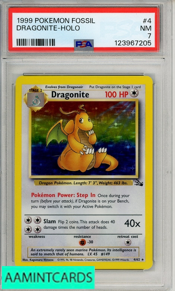 1999 POKEMON FOSSIL DRAGONITE-HOLO #4 PSA 7 NM 123967205