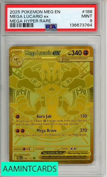 2025 POKEMON MEG EN-MEGA EVOL MEGA LUCARIO EX #188 MEGA HYPER RARE PSA 9 136673764