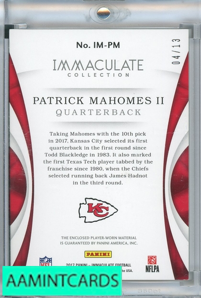 2017 PANINI IMMACULATE COLLECTION PARTICK MAHOMES II #IM-PM RC 4 OF 13 999936154591
