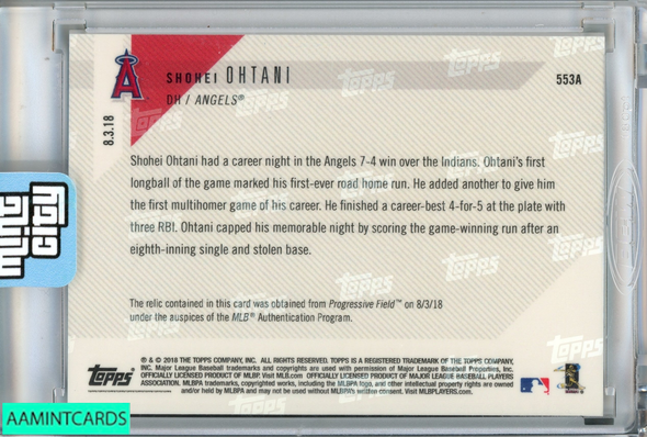 2018 TOPPS NOW SHOHEI OHTANI #553A GAME USED BASE 19 OF 99 ROOKIE RC 999914295799