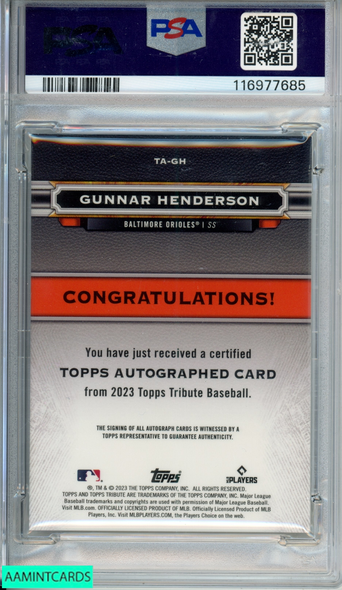 2023 TOPPS TRIBUTE GUNNAR HENDERSON #TAGH AUTOGRAPH 125 OF 199 ROOKIE RC PSA 9 116977685