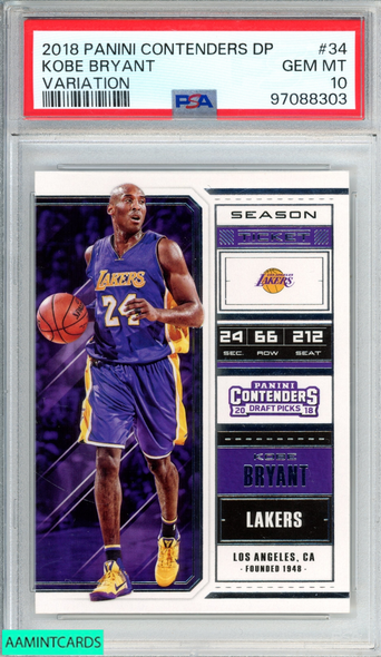 2018 PANINI CONTENDERS DRAFT PICKS KOBE BRYANT #34 VARIATION PSA 10 GEM MT 97088303