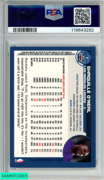 2002 TOPPS CHROME SHAQUILLE ONEAL #1 REFRACTOR LAKERS HOF PSA 9 MINT 119643282