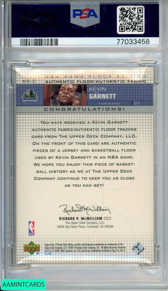 2000 SP GAME FLOOR KEVIN GARNETT #KG-C FABRIC FLOOR COMBO PSA 9 MINT 77033458