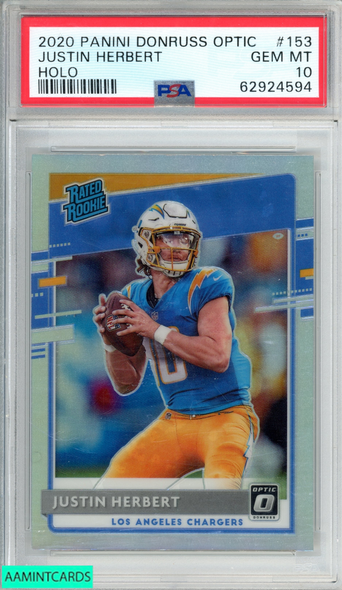 2020 PANINI DONRUSS OPTIC JUSTIN HERBERT #153 HOLO RATED ROOKIE RC PSA 10 GEM MT 62924594