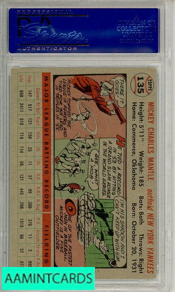 1956 TOPPS MICKEY MANTLE #135 GRAY BACK PSA 5 EX 15425893
