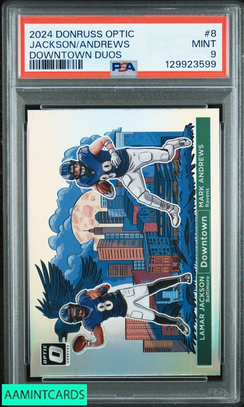2024 PANINI DONRUSS OPTIC DOWNTOWN DUOS LAMAR JACKSON MARK ANDREWS #8 PSA 9 129923599