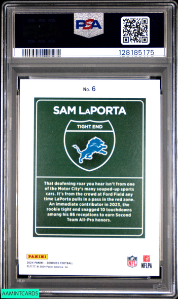 2024 PANINI DONRUSS DOWNTOWN! SAM LAPORTA #6 LIONS PSA 9 MINT 128185175
