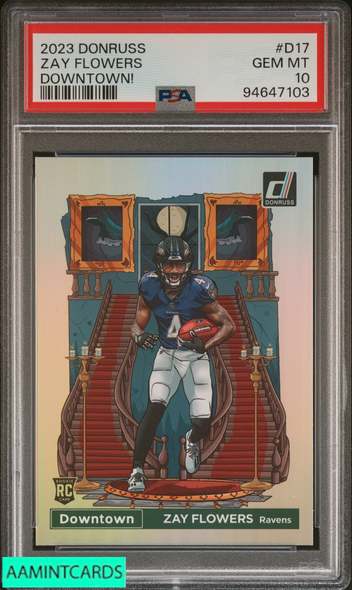 2023 PANINI DONRUSS DOWNTOWN! ZAY FLOWERS #D17 ROOKIE RC RAVENS PSA 10 GEM MT 94647103