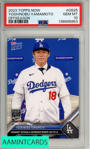 2023 TOPPS NOW OFFSEASON YOSHINOBU YAMAMOTO #OS25 PSA 10 GEM MT 136695853