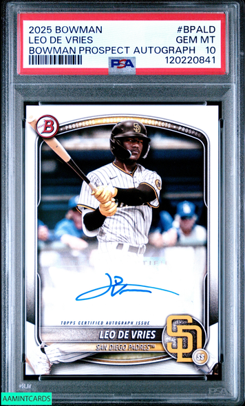 2025 BOWMAN PROSPECT AUTOGRAPHS LEO DE VRIES #BPALD PADRES PSA 10 GEM MT 120220841