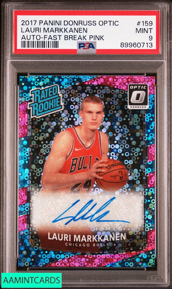 2017 DONRUSS OPTIC LAURI MARKKANEN #159 AUTO FAST BREAK PINK 6 OF 20 RC PSA 9 89960713