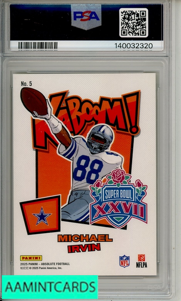 2025 PANINI ABSOLUTE KABOOM! SUPER BOWL VERTICAL MICHAEL IRVIN #5 KABOOM! SB VERT-GOLD PSA 10 GEM MT 140032320