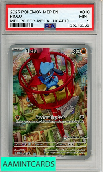 2025 POKEMON MEP EN-ME BSP RIOLU #010 MEG PC ETB-MEGA LUCARIO PSA 9 MINT 135015362