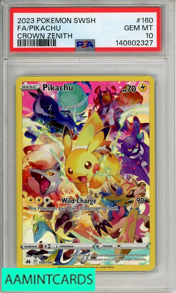 2023 POKEMON SWORD AND SHIELD CROWN ZENITH FA PIKACHU #160 PSA 10 GEM MT 140802327