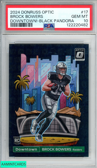 2024 DONRUSS OPTIC DOWNTOWN! BROCK BOWERS #17 BLACK PANDORA 17 OF 25 RC PSA 10 122220482