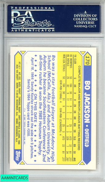1987 TOPPS TIFFANY BO JACKSON #170 FUTURE STARS ROOKIE RC PSA 10 GEM MT 24817514