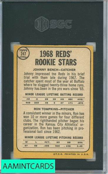 1968 TOPPS JOHNNY BENCH #247 SGC 4 RC 2203119