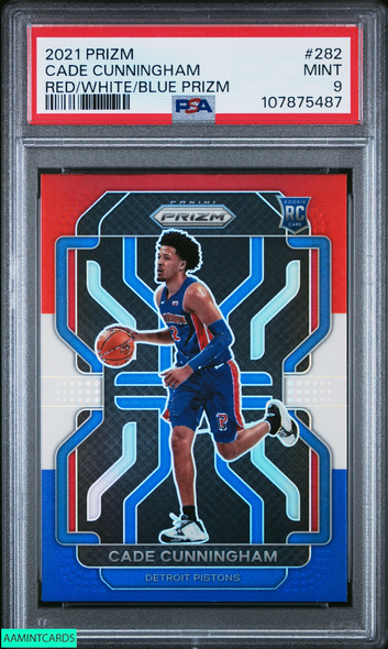 2021 PANINI PRIZM CADE CUNNINGHAM #282 RED WHITE BLUE PRIZM ROOKIE RC PSA 9 MINT 107875487