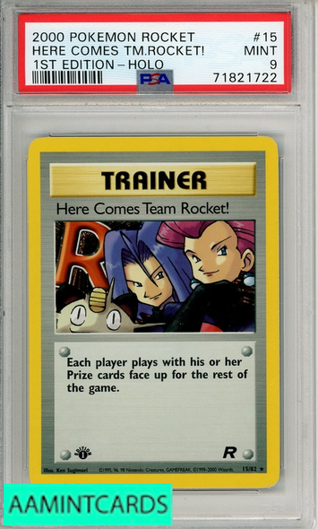 2000 POKEMON ROCKET HERE COMES TM ROCKET! #15 1ST EDITION-HOLO PSA 9 MINT 71821722