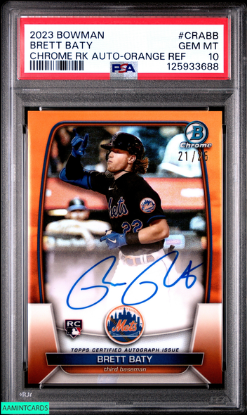 2023 BOWMAN CHROME ROOKIE AUTO BRETT BATY #CRABB ORANGE 21 OF 25 RC PSA 10 125933688