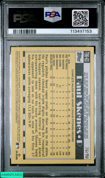 2025 TOPPS PAUL SKENES #T90-63 1990 TOPPS THE REAL ONE 26 OF 90 PSA 10 GEM MT 113497153
