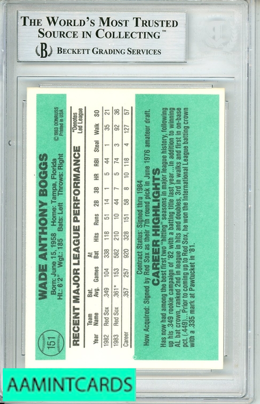 1984 DONRUSS WADE BOGGS #151 BGS AUTO AUTHENTIC 0010928222