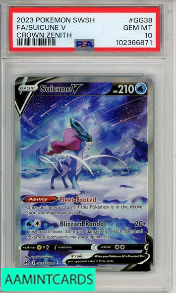 2023 POKEMON SWORD AND SHIELD CROWN ZENITH FA SUICUNE V #GG38 PSA 10 GEM MT 102366871