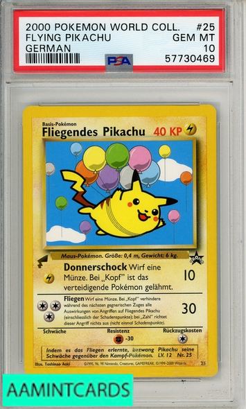 2000 POKEMON PIKACHU WORLD COLLECTION FLYING PIKACHU #25 GERMAN PSA 10 57730469