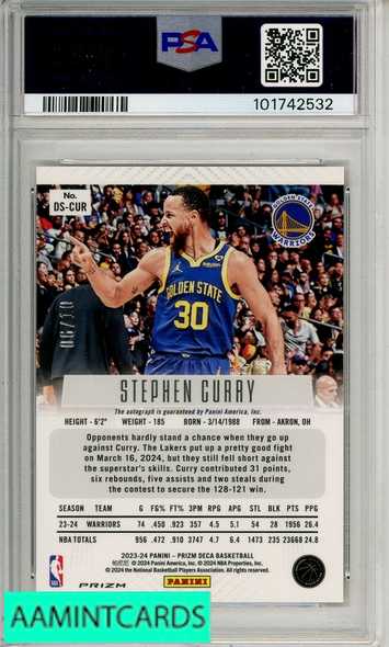 2023 PANINI PRIZM DECA SIGNATURES STEPHEN CURRY #DSCUR GOLD PRIZM PSA 10 101742532